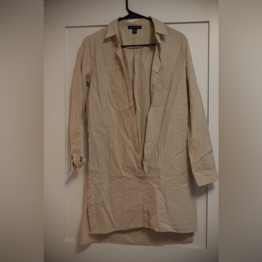 Saks Fifth Avenue Cream Button-Up Shirt Dress